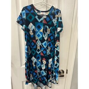 LuLaRoe Dress Blue Disney Frozen Elsa Geometric Short Sleeve Pocket  10‎ bin B